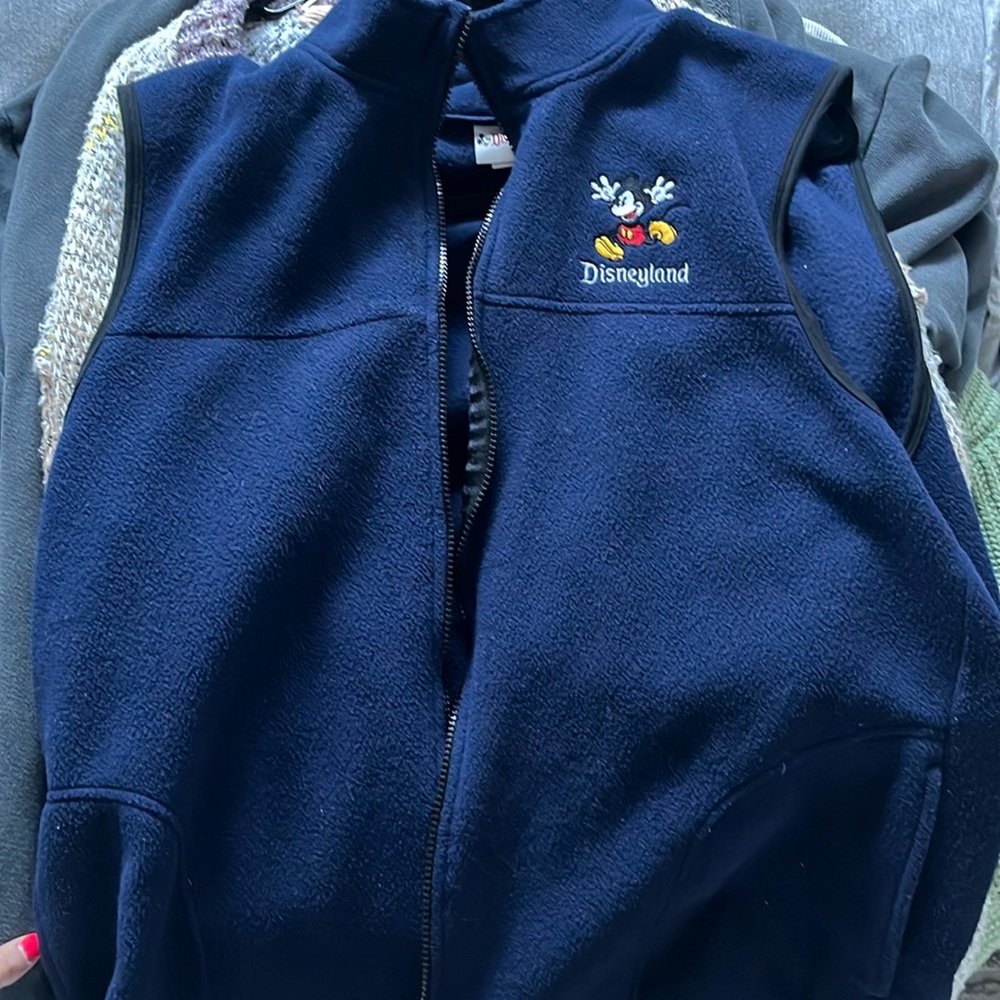 Vintage Disney Mickey Mouse Disneyland Blue Full Zip Fleece Vest XLarge